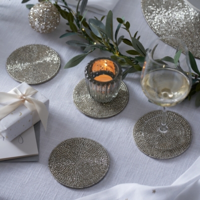 Silver Beaded Round Coasters – Set of 4