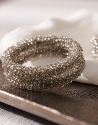 Silver Beaded Stacked Napkin Rings – Set of 4