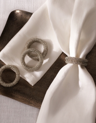 Silver Beaded Stacked Napkin Rings – Set of 4