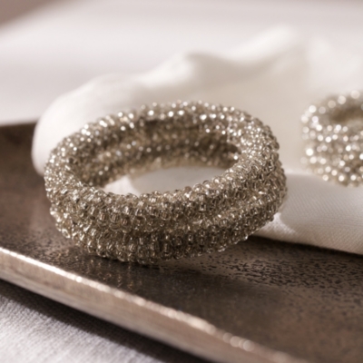 Silver Beaded Stacked Napkin Rings – Set of 4