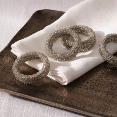 Silver Beaded Stacked Napkin Rings – Set of 4