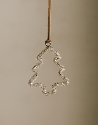 Silver Beaded Tree Decoration – 6.8cm