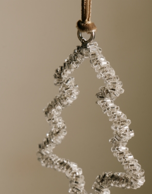 Silver Beaded Tree Decoration – 6.8cm