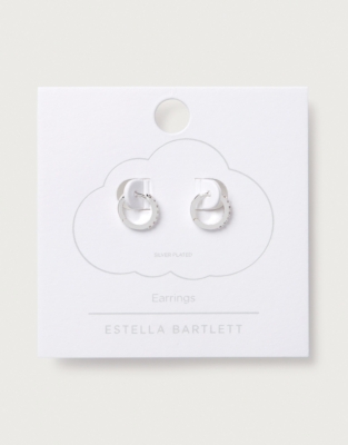 Silver Estella Bartlett CZ Pave Stone Hoop Earring