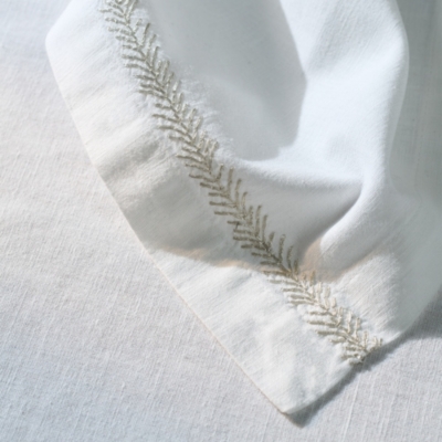 Silver Feather Embroidered Napkins – Set of 4