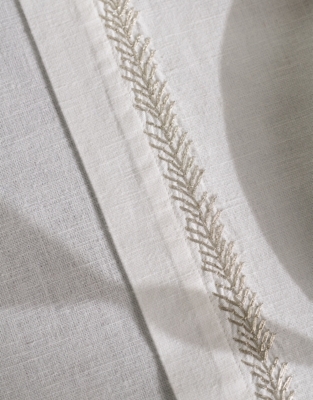 Silver Feather Embroidered Table Runner