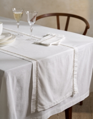 Silver Feather Embroidered Table Runner