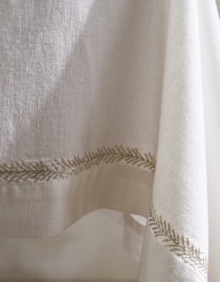 Silver Feather Embroidered Tablecloth