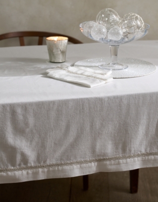 Silver Feather Embroidered Tablecloth