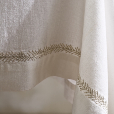 Silver Feather Embroidered Tablecloth