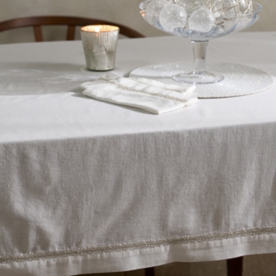 Silver Feather Embroidered Tablecloth