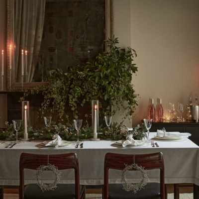 Silver Feather Embroidered Tablecloth