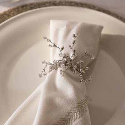 Silver Glass Beaded Napkin Rings – Set of 4