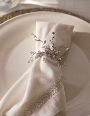 Silver Glass Beaded Napkin Rings – Set of 4