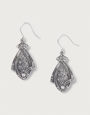 Silver Ox Deco Leaf Earrings