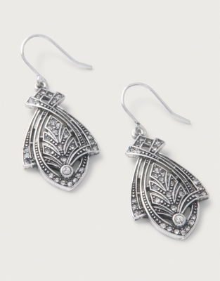 Silver Ox Deco Leaf Earrings