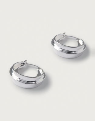 Silver Plated Chunky Ridge Midi Hoop Earrings