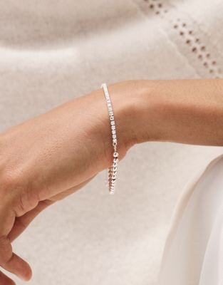 Silver-Plated Cubic Zirconia Beaded Tennis Bracelet 