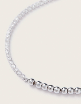 Silver-Plated Cubic Zirconia Beaded Tennis Bracelet 