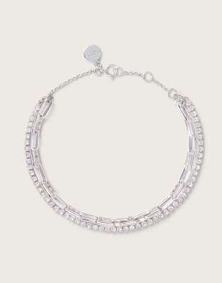 Silver-Plated Cubic Zirconia Double-Chain Bracelet
