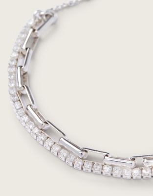 Silver-Plated Cubic Zirconia Double-Chain Bracelet