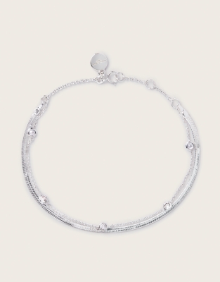 Silver-Plated Cubic Zirconia Double-Layer Bracelet 