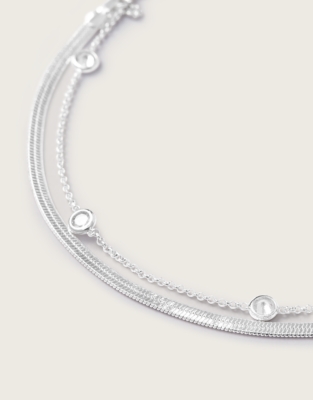 Silver-Plated Cubic Zirconia Double-Layer Bracelet 