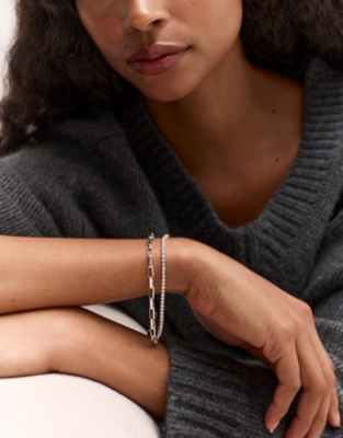 Silver-Plated Cubic Zirconia Double-Layer Bracelet 