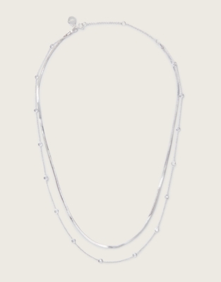 Silver-Plated Cubic Zirconia Double-Layer Necklace