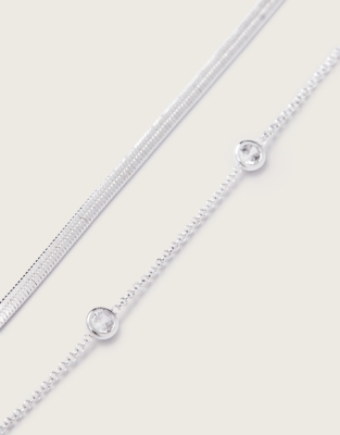 Silver-Plated Cubic Zirconia Double-Layer Necklace