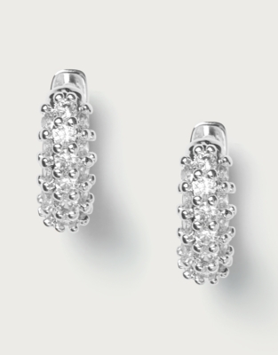 Silver Plated Cubic Zirconia Huggie Hoop Earrings
