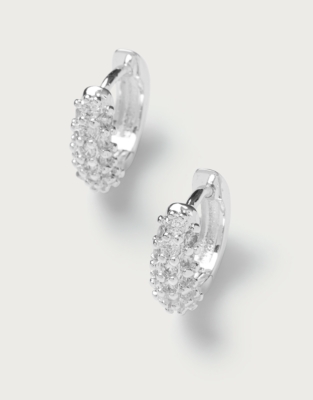 Silver Plated Cubic Zirconia Huggie Hoop Earrings