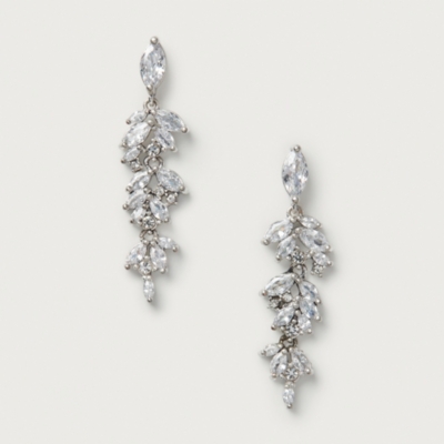 Silver Plated Cubic Zirconia Vintage Ox Leaf Drop Earrings
