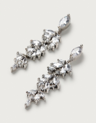 Silver Plated Cubic Zirconia Vintage Ox Leaf Drop Earrings