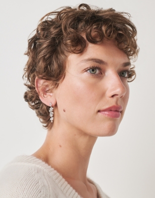 Silver Plated Cubic Zirconia Vintage Ox Leaf Drop Earrings