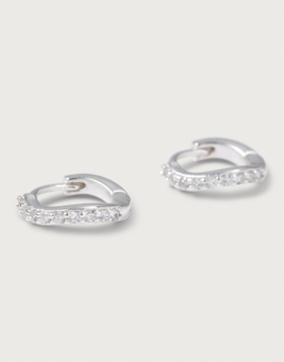 Silver Plated Cubic Zirconia Wave Mini Huggie Earrings