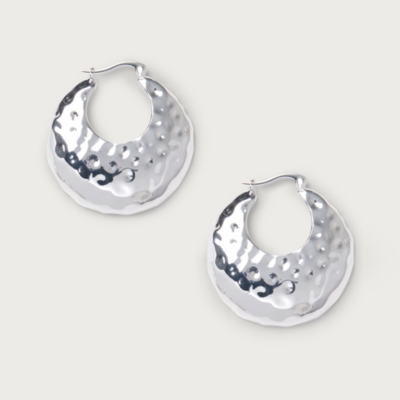 Silver Plated Hammered Statement Hoop Earrings