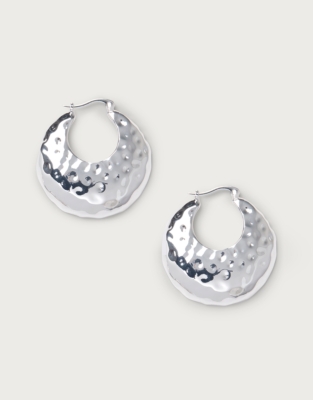 Silver Plated Hammered Statement Hoop Earrings