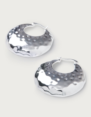 Silver Plated Hammered Statement Hoop Earrings