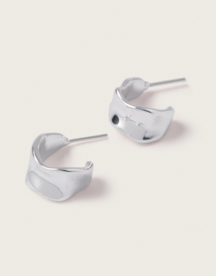 Silver Plated Molten Midi Hoop Earrings