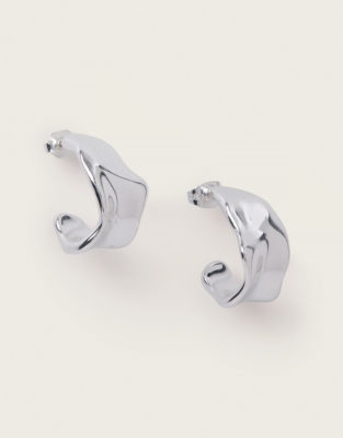 Silver Plated Molten Midi Hoop Earrings