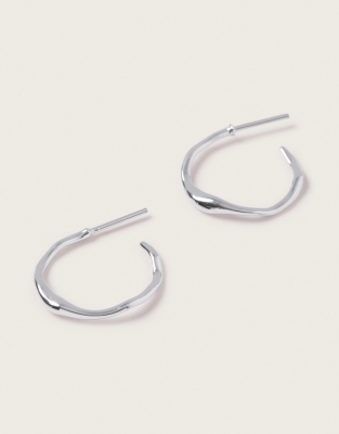 Silver Plated Organic Shaped Midi Hoop Earrings