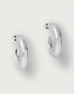 Silver Plated Pointed Midi Hoop Earrings