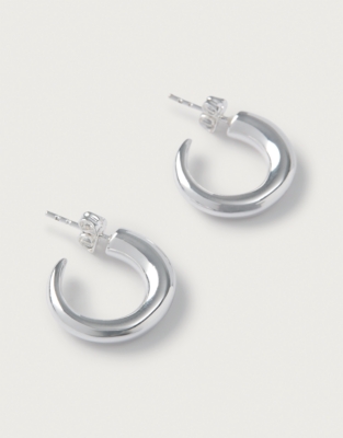 Silver Plated Pointed Midi Hoop Earrings
