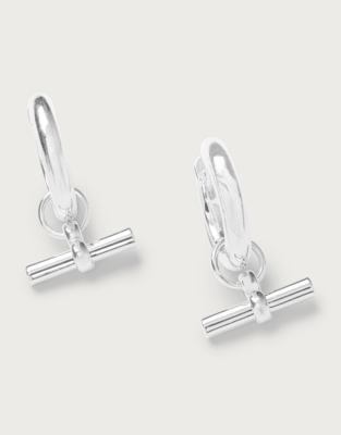 Silver Plated T-Bar Hoop Earrings