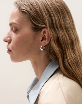 Silver Statement Dome Mini Hoop Earrings