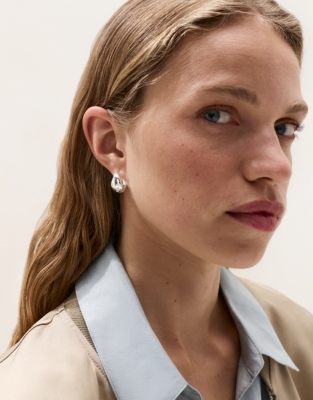 Silver Statement Dome Mini Hoop Earrings