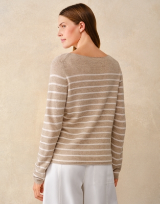 Simple Breton Stripe Jumper with Cashmere - Pebble Marl