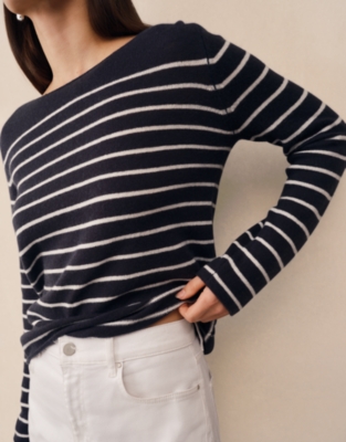 Simple Breton Stripe Jumper with Cashmere - Navy