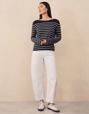 Simple Breton Stripe Jumper with Cashmere - Navy